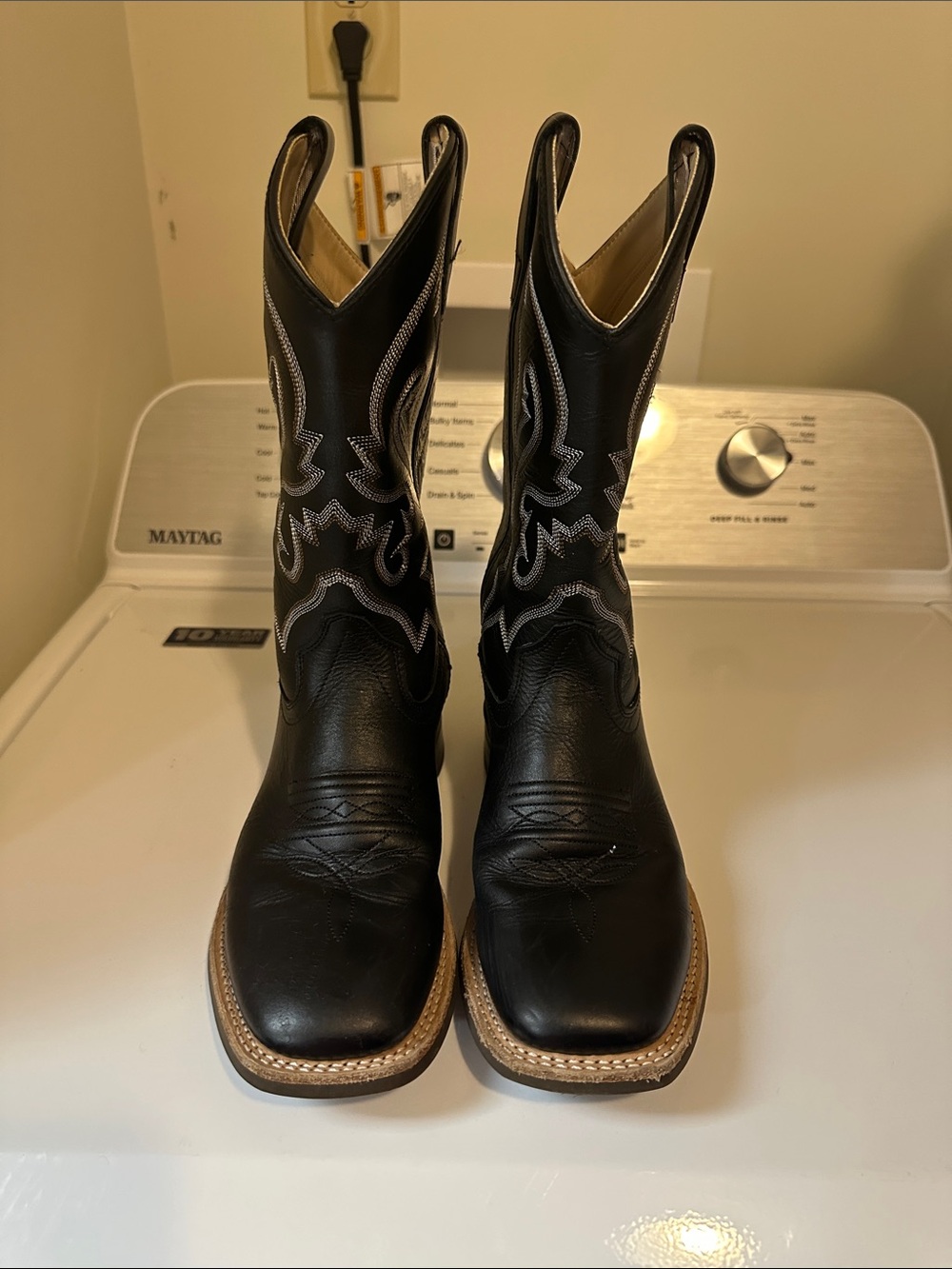 Kids Black Western Cowboy Boots with Contrast Stitching